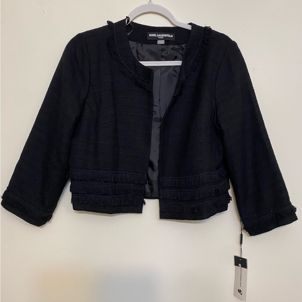 Karl Lagerfeld Black Cropped Fringe Jacket - Picture 3 of 8